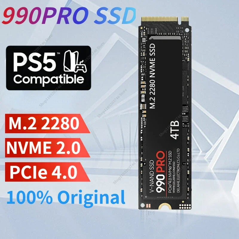 

Newest PCIe4.0 x 4 990PRO 4TB 2TB 1TB Original NVME SSD Internal Solid State Drive M.2 2280 for PS5 Laptop Desktop PlayStation 5