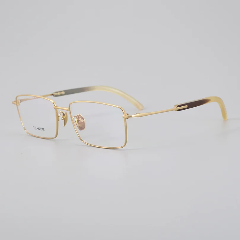 Natural Horn Pure Titanium Eyeglasses Business Men Full Rim Optical Eyewear Japanese Handmade Prescription Glasses Spectacle