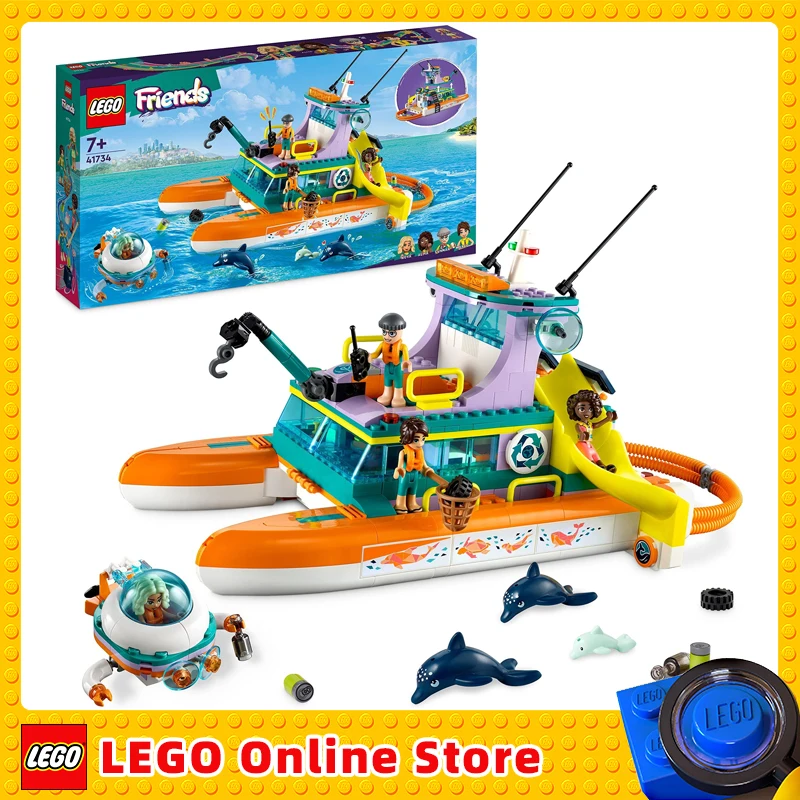 

LEGO 41734 Friends Sea Rescue Boat Animal Rescue Toy with Dolphin Animal Figures Submarine Eco Learning Set Gift for Children