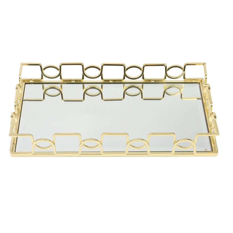 

Golden Glass Tray Mirror Metal Tray Jewelry Display Tray Decorative Fruit Tray Jewelry Organizer Tray