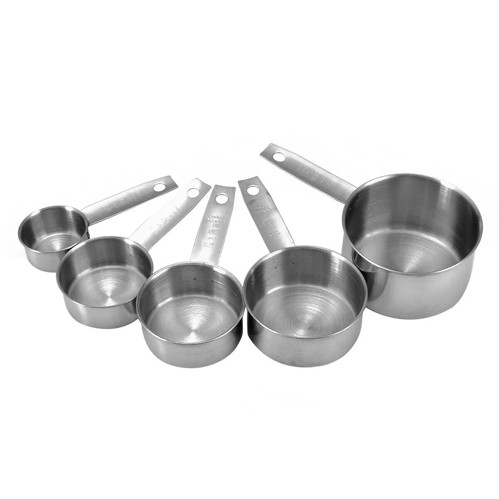 

5pcs/set Practical Gadgets Cooking Stainless Steel Tool Baking Silver Measuring Cups Kitchen Non Toxic Durable Portable Spoons