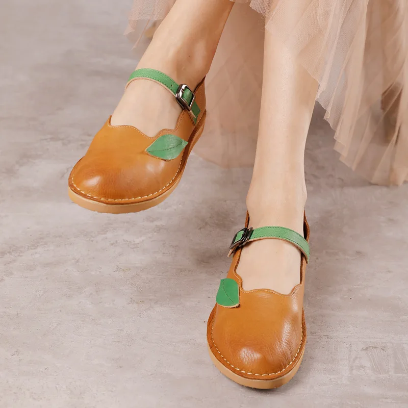 

Женские туфли из натуральной кожи YourSeason, винтажные туфли ручной работы на плоской подошве с круглым носком и ремешком с пряжкой, весна-осень 2022