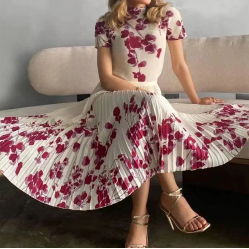 ANLAN Miyake плиссированный костюм с кукурузной юбкой женский топ короткими рукавами