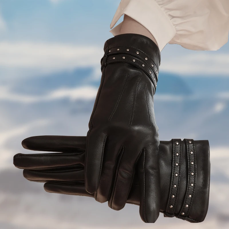 

Зимние теплые перчатки для мужчин и женщин, варежки из натуральной кожи с шерстяной подкладкой для езды на открытом воздухе, вождения, в стиле рок-ролла, с полными пальцами