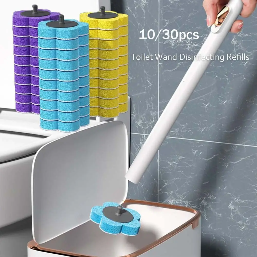 

Flower Shape Toilet Wand Disinfecting Refills Effective Disposable Wand Heads Blue Yellow Purple Toilet Brush Heads