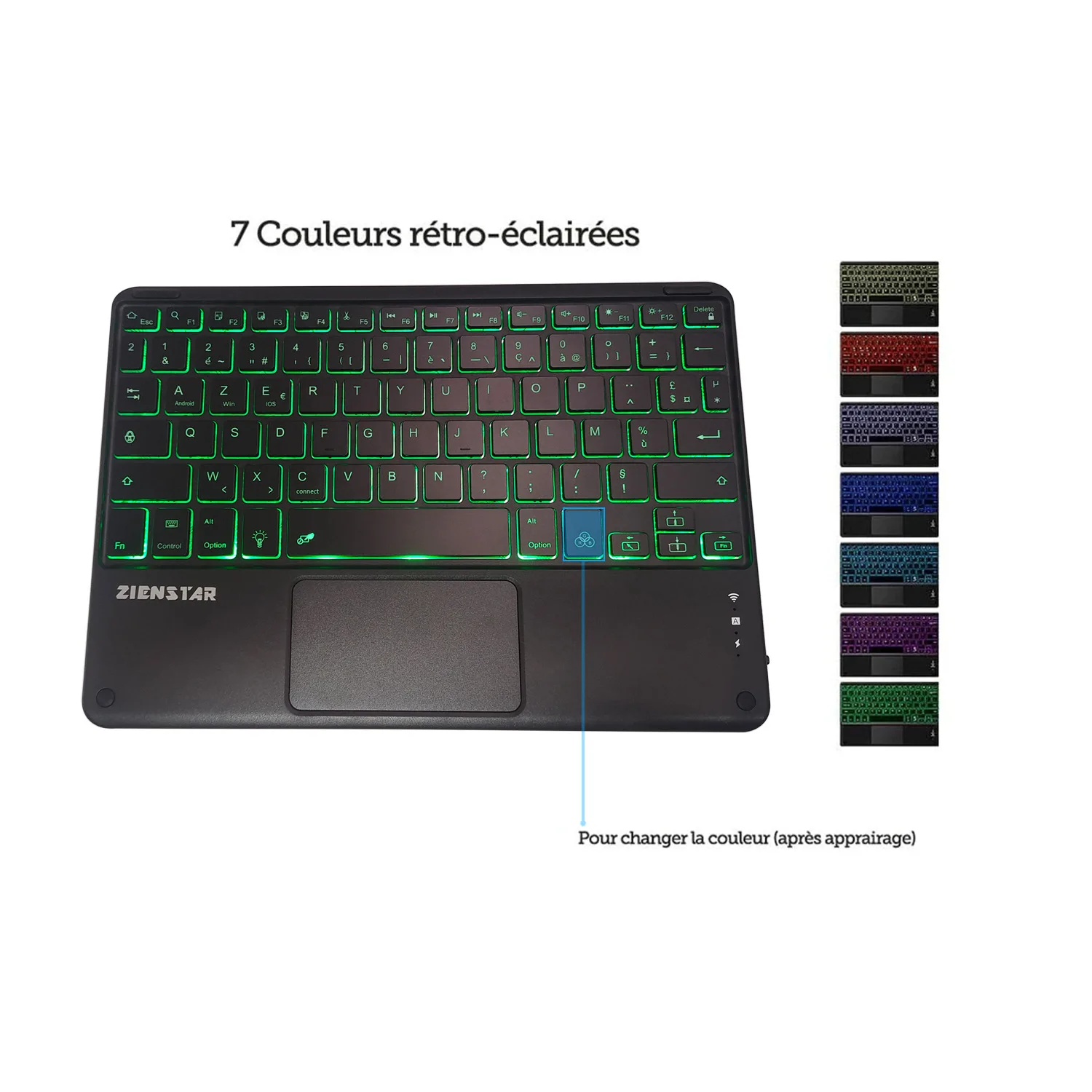 Ultra-Slim AZERTY Keyboard Wireless Bluetooth Keyboards With Touchpad 7 Color Backlit for Android Windows Tablet Phone Laptop PC