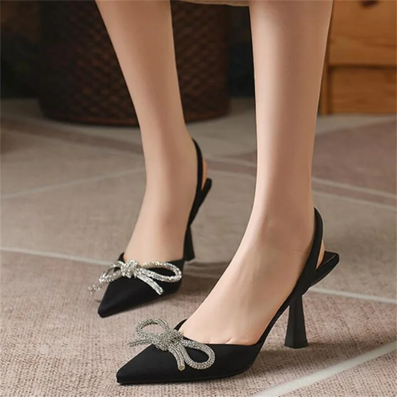 

Sexy High Heels Shoes Women's Fashion Pointed Toe Shallow Mouth Mules Stiletto Toe Sandals For Women Bowknot Prom Shoes Footwear