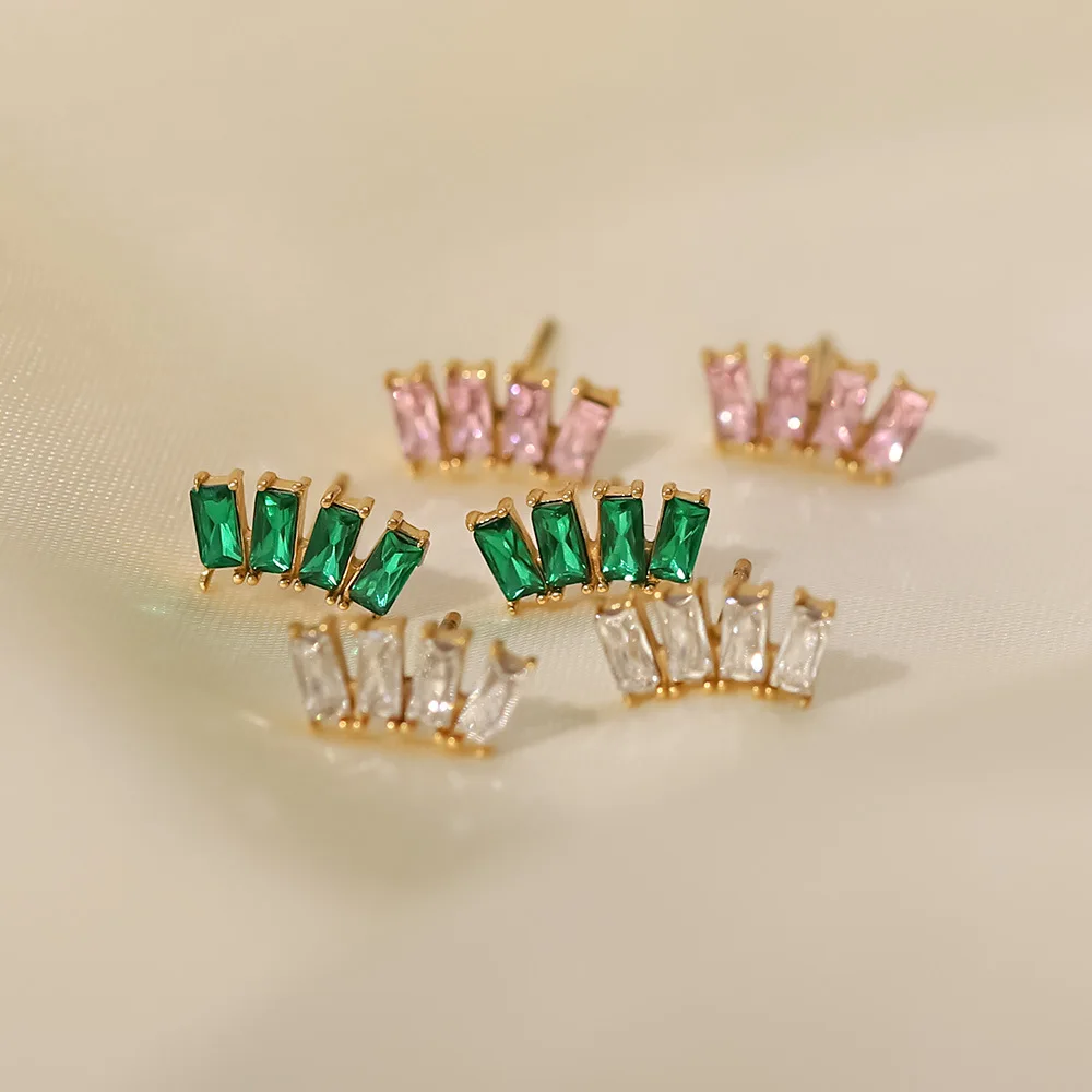 Stainless Steel PVD 18K Gold Plated Tarnish Waterproof Colorful Crystal Stud Earrings For Woman Jewelry Wholesale Trendy