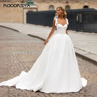 classic satin wedding dresses with bow corset lace up sweetheart straps sweep train bridal ball gowns vestido de novia for women