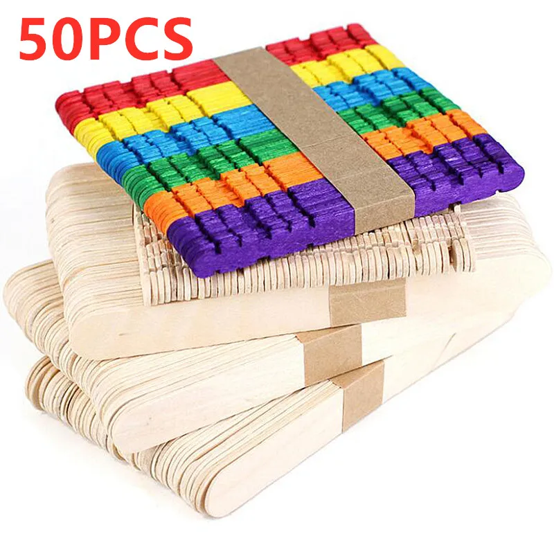 

2022 Hot Sale Wooden Craft Ice Cream Sticks Natural Wood Cake Tools DIY Kids Handwork Art Crafts Toys Ice Mold Popsicle Sticks
