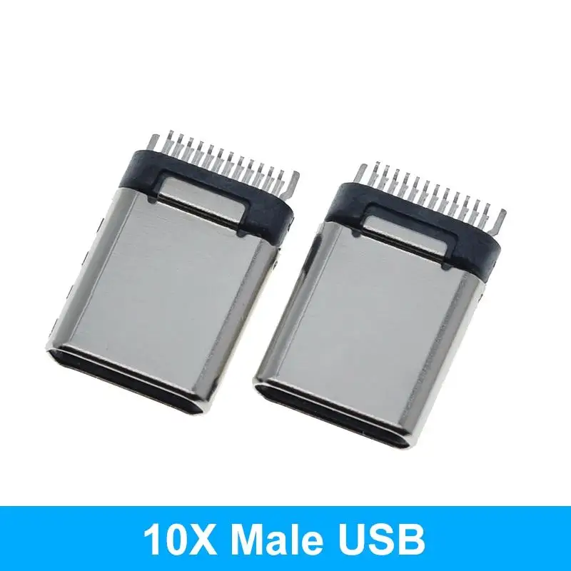 10 шт. разъем USB3.1 Type-C12, 24 контакта, гнездо/папа, адаптер для паяного провода и кабеля, 24 контакта, поддержка печатной платы