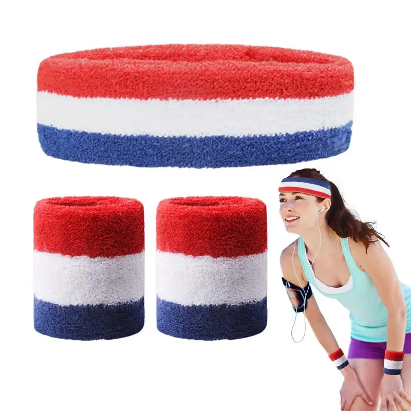 

Striped Sweatbands Set Sports Headband And Wristbands Sweatbands Soft Breathable And Sweat-Absorbent Wristbands For Men And