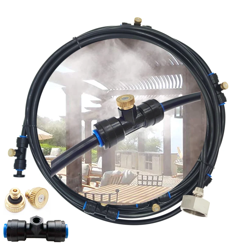 

Outdoor Atomizer 8M Misting Cooling System Wth 7 Brass Nozzles 3/4'' Metal Adapter Mister For Trampoline Waterpark Patio Garden