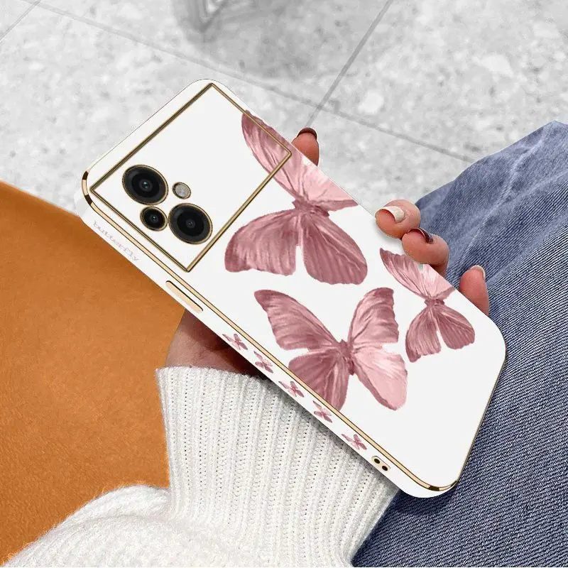 Pink Butterfly Luxury Plating Phone Case For Xiaomi Poco M5 F4 F4 GT X4 X4 GT M4 Pro F3 X3 M3 X3 NFC X2 X3 Pro C40 Cover