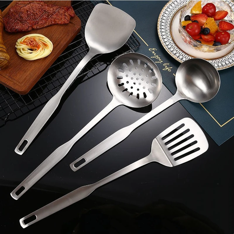 

New Durable Kitchen Cooking Tools Stainless Steel Spatula Soup Spoon Colander Scooped Hollow Handle Cooking Shovel Cookware Set
