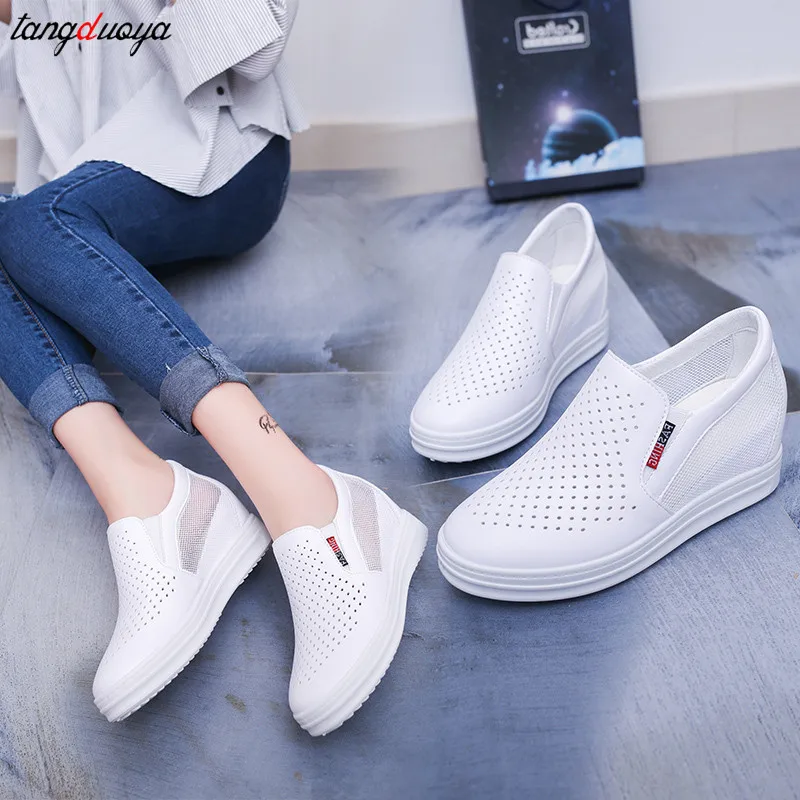 

Женские сетчатые кроссовки на скрытом каблуке, белые дышащие кроссовки, повседневная обувь на толстой подошве, новинка весны 2023