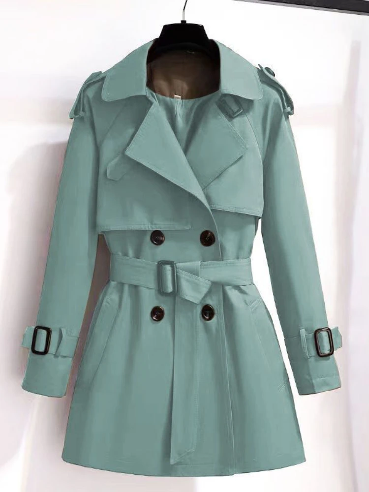 

Coats for Women Spring Summer Lapel Double Breasted Solid Color Splicing Long Coat Comfortable Leisure Commuting Trench Coat