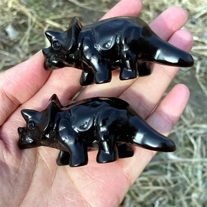 Natural Obsidian Gem Stone Mineral Crystal Carving Dinosaur Cute Healing Reiki Home Decoration Craft 1pcs