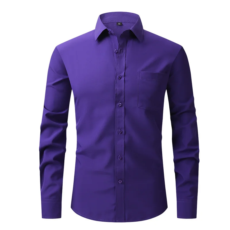 

Anti-Wrinkle No-Ironing Men Dress Elasticity Slim Fit Casual Long Sleeved Shirt White Black Blue Red Male Social Formal Shirts