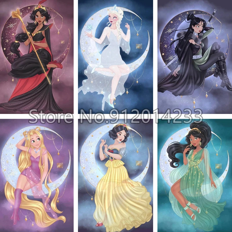 

Алмазная живопись Disney, Набор для вышивки крестиком, принцесса, луна, полноразмерная картина 5D «сделай сам», украшение для дома