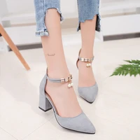 2022 spring new thick heel shallow mouth sandals pointed high heels shoes women
