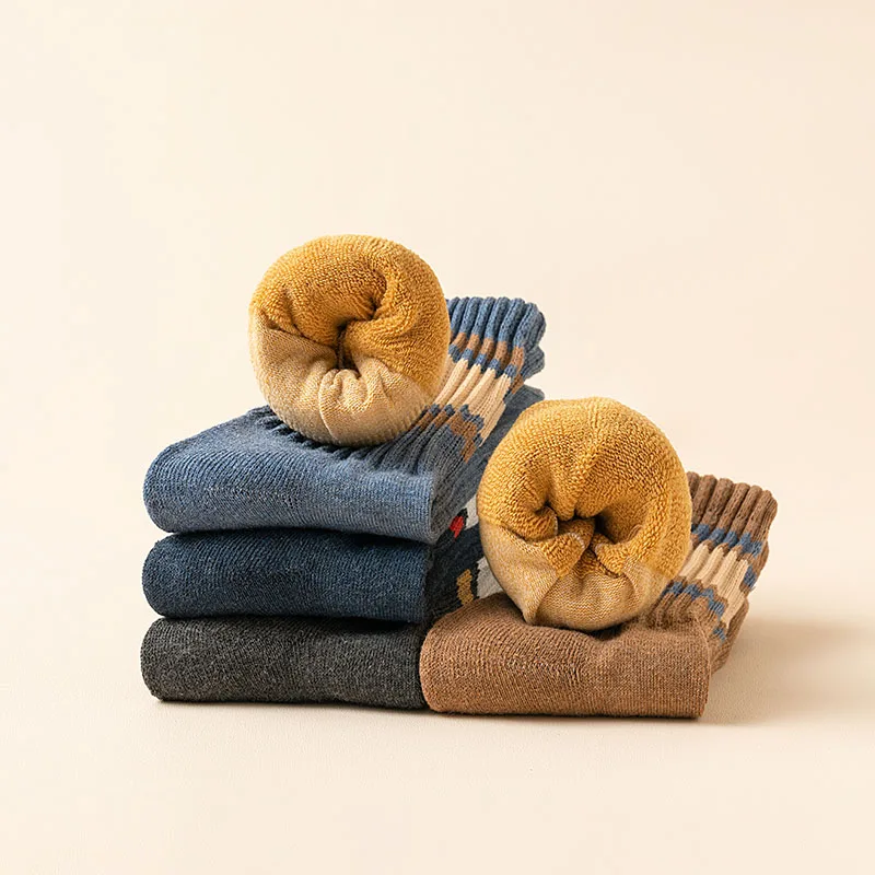 Winter Thick Men's Cotton Socks Fashion Striped Sports Socks High Quality Casual Long Socks Men's Padded Cycling Socks 5 Pair