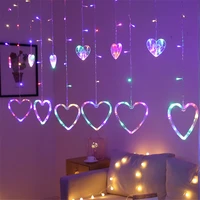 8 modes 220v eu plug led heart shaped curtain lights outdoor garland fairy string lights for party new year christmas decoration