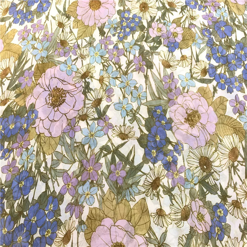 1 meter 65% Mulberry Silk 35% Cotton 12 momme georgette Fabric Floral Printed 137cm 54" wide by the yard JJ007 images - 6