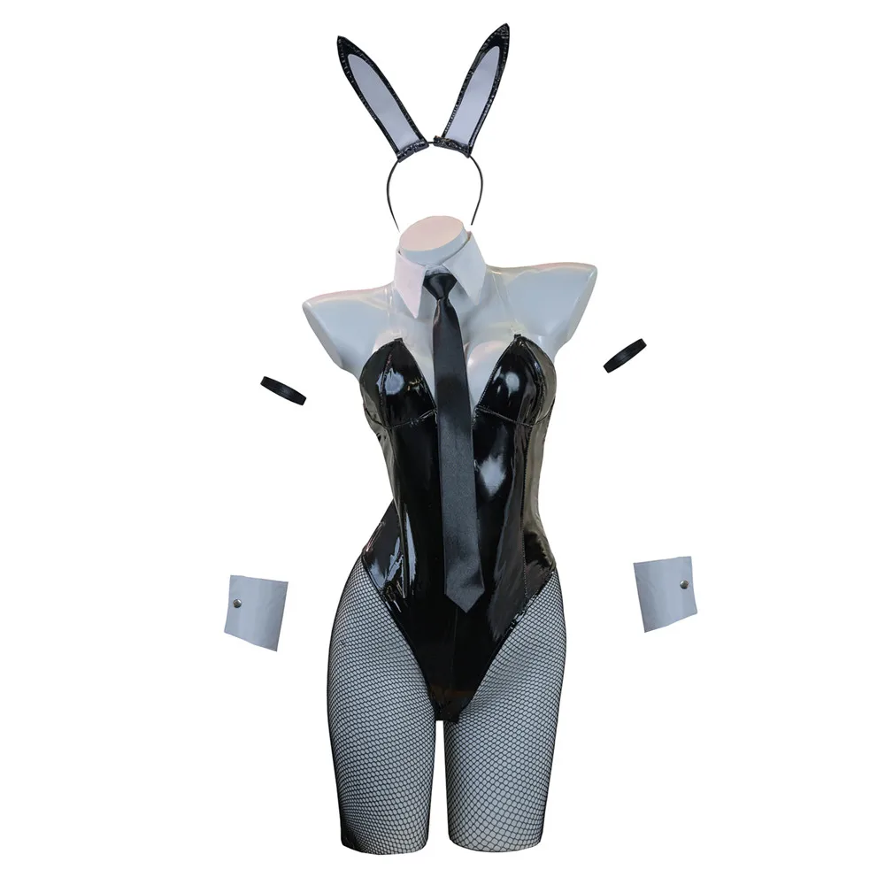 

Бензопила макима мощный Косплей Костюм Униформа Женский кролик девушка кожаный комбинезон парик вечерние Хэллоуин