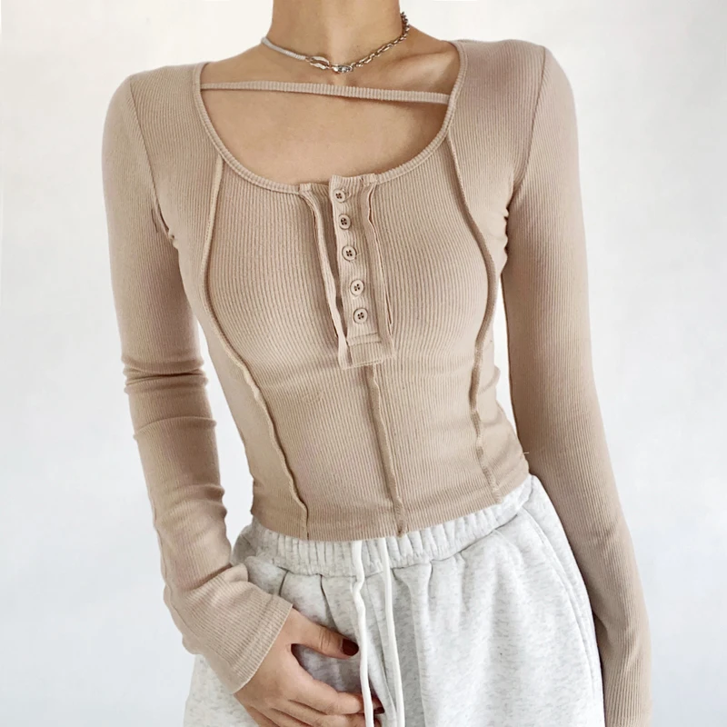 

Women Button Front Long Sleeved Top With Seamed Detail
