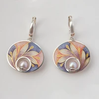 fashion round metal stick peacock tail colorful earrings inlaid pearl earrings womens party jewelry gifts