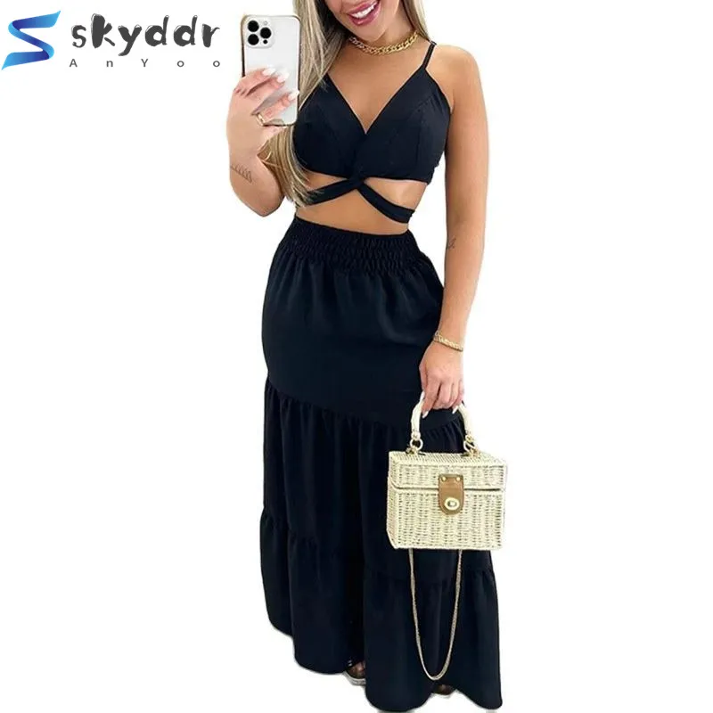 

Женское богемное Платье на шнуровке, однотонное длинное платье с высокой талией и широкой юбкой