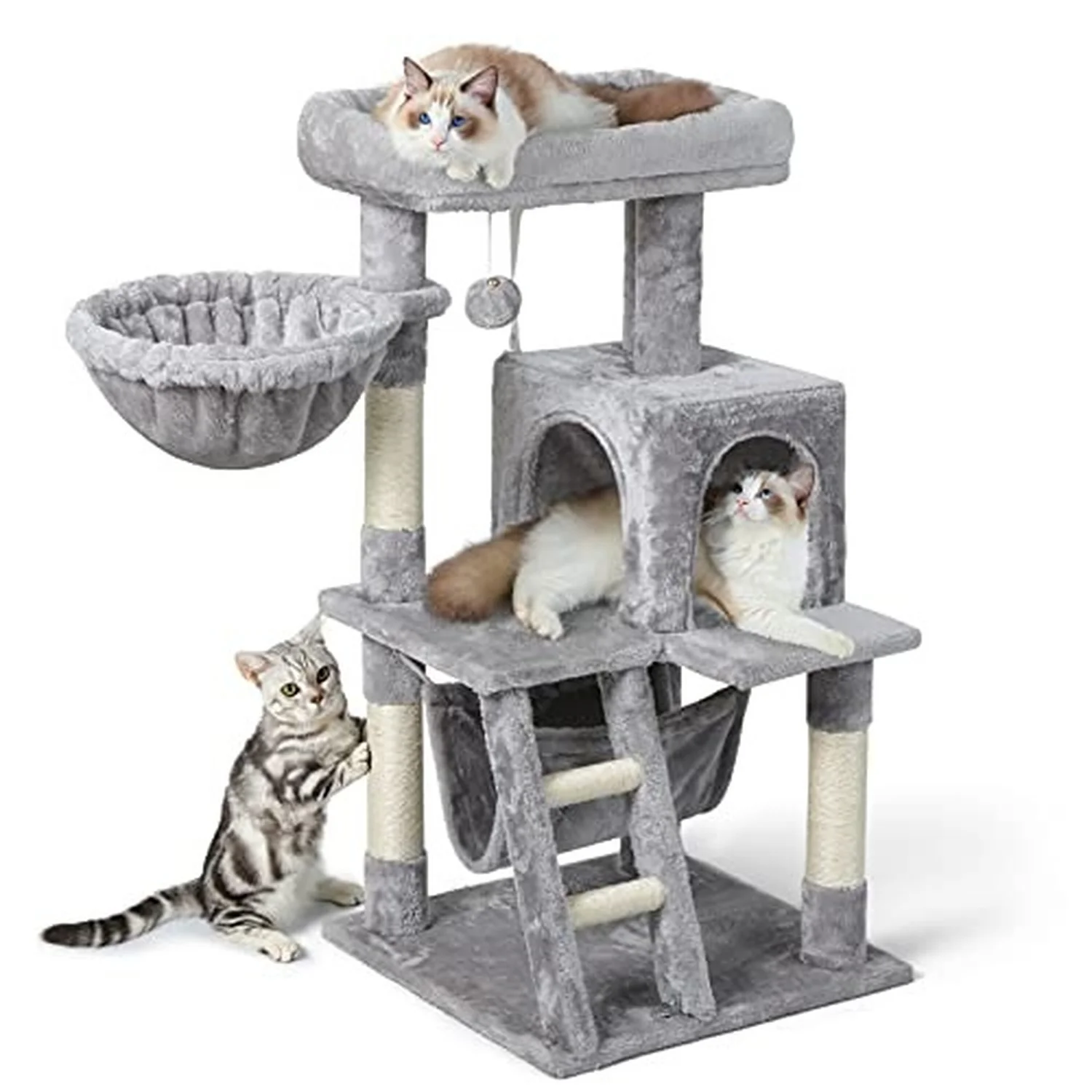 

39" Tall Cat Tree Cat Tower Multi-Level Cat House Condo with Large Perch, Scratching Posts Hammock, Cat Climbing Stand with Toy
