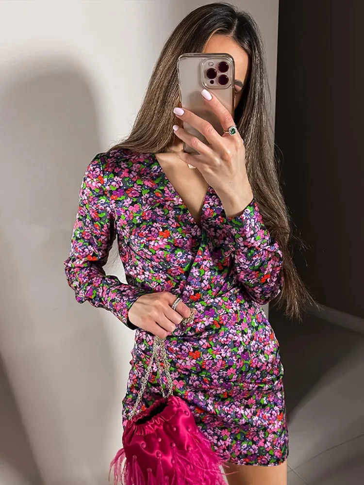 Элегантное плиссированное платье с цветочным принтом для женщин повседневные