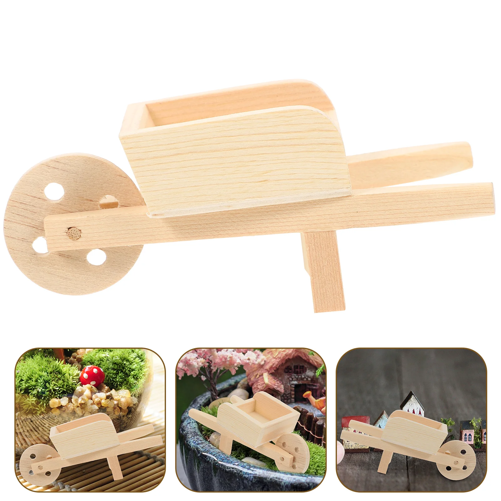 

Mini Cart Kids Farm Toy Wood Model Miniature Wheelbarrow Models Simulation Garden Trolley Outdoor Toys