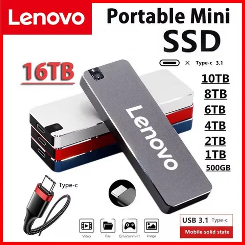 Высокоскоростной внешний жесткий диск Lenovo 256 ТБ, 2 ТБ, 4 ТБ, портативный твердотельный накопитель USB 3.1/Type-C, устройство массового хранения для ноутбука