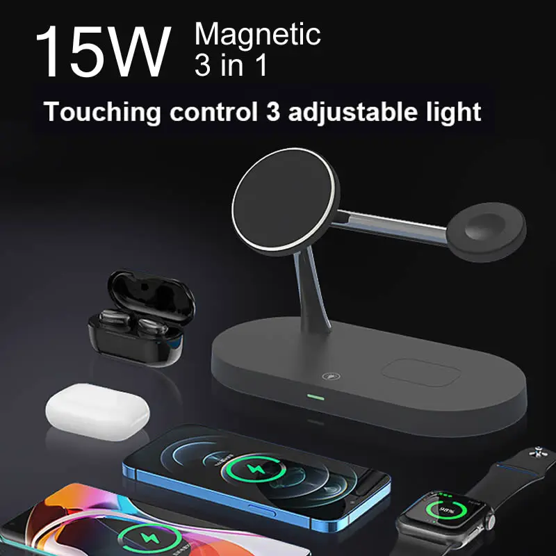 

Магнитное Беспроводное зарядное устройство X452 3 в 1 для iPhone 14 13 12 Pro Max Mini Airpods Pro iWatch 8 7 6, док-станция для быстрой зарядки