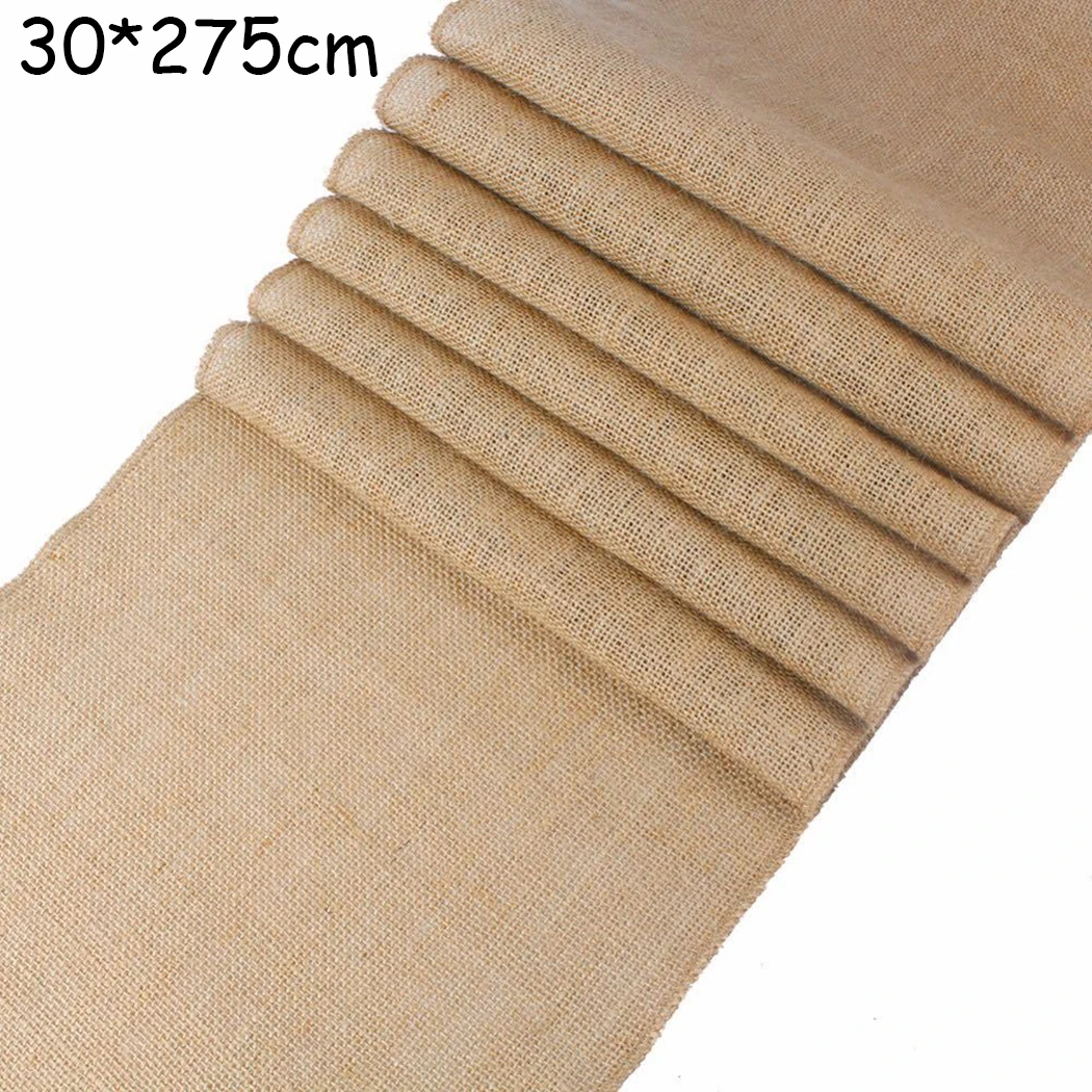 

30x275cm Hessian Table Runners Lace Imitated Linen Runner Natural Burlap Rustic Wedding Party Dining Room Jute Decoration