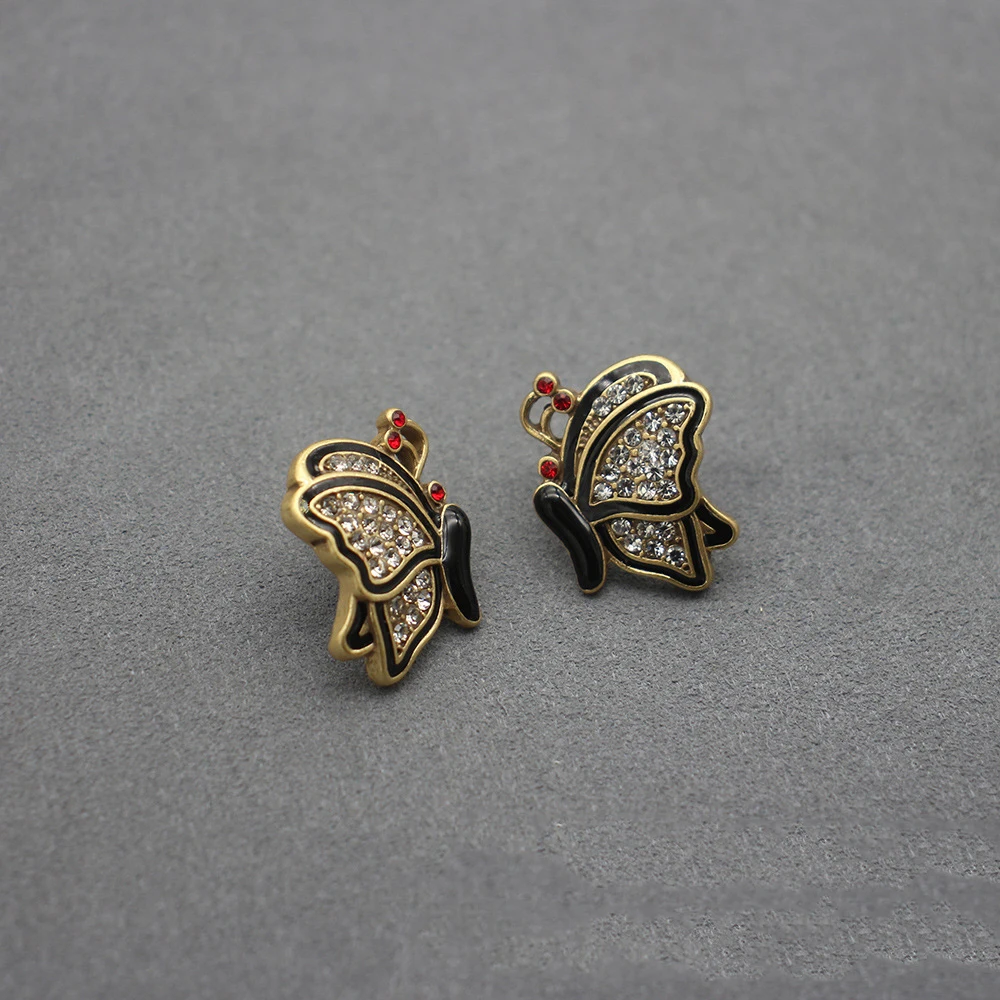 Черное золото эмаль французские винтажные девчачьи серьги-гвоздики с цирконием