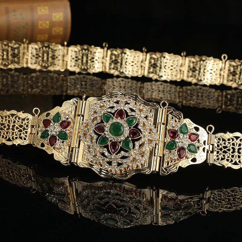 Moroccan Chic Caftan Belt Gold Color Arabic Wedding Dress Caftan Abaya Flower Waist Chain Belt Jewelry