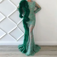 2022 elegant mermaid prom dress jewel long sleeves with applique custom made sequined evening gowns new style formal party gowns