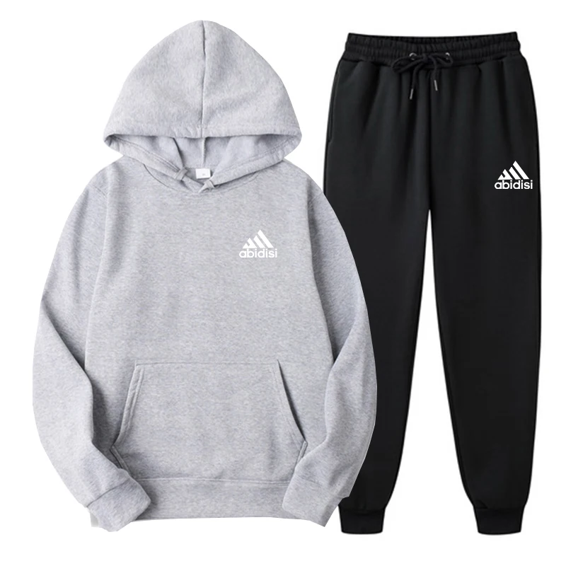 2023 Spring and Autumn New Hoodie Casual Tracksuit + Black Casual Pants 2-Piece Set Fashionable High Street Casual Men's Sets