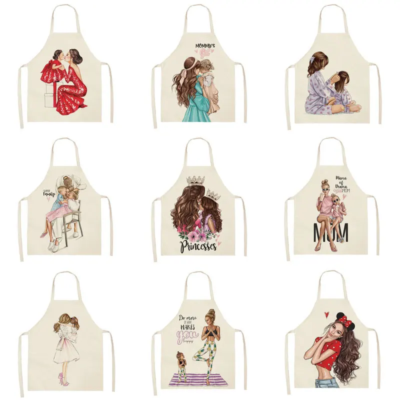 

CLOOCL Parent-child Kitchen Apron Super Mama Dot Print Polyester Aprons for Child Adult Home Cleaning Tools Lacing Baking Aprons
