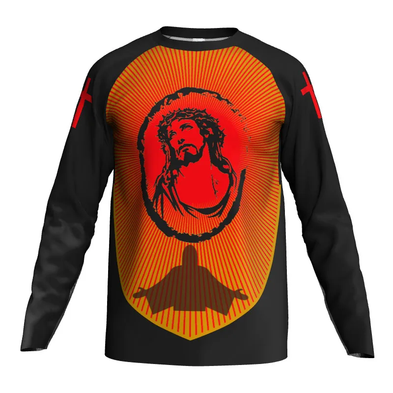 

Long Sleeve Motocross Black Shirt Road Cycling Man Bike MTB Pro Downhill Mountain Top Bicycle Racing Church Jesus Sport Jersey