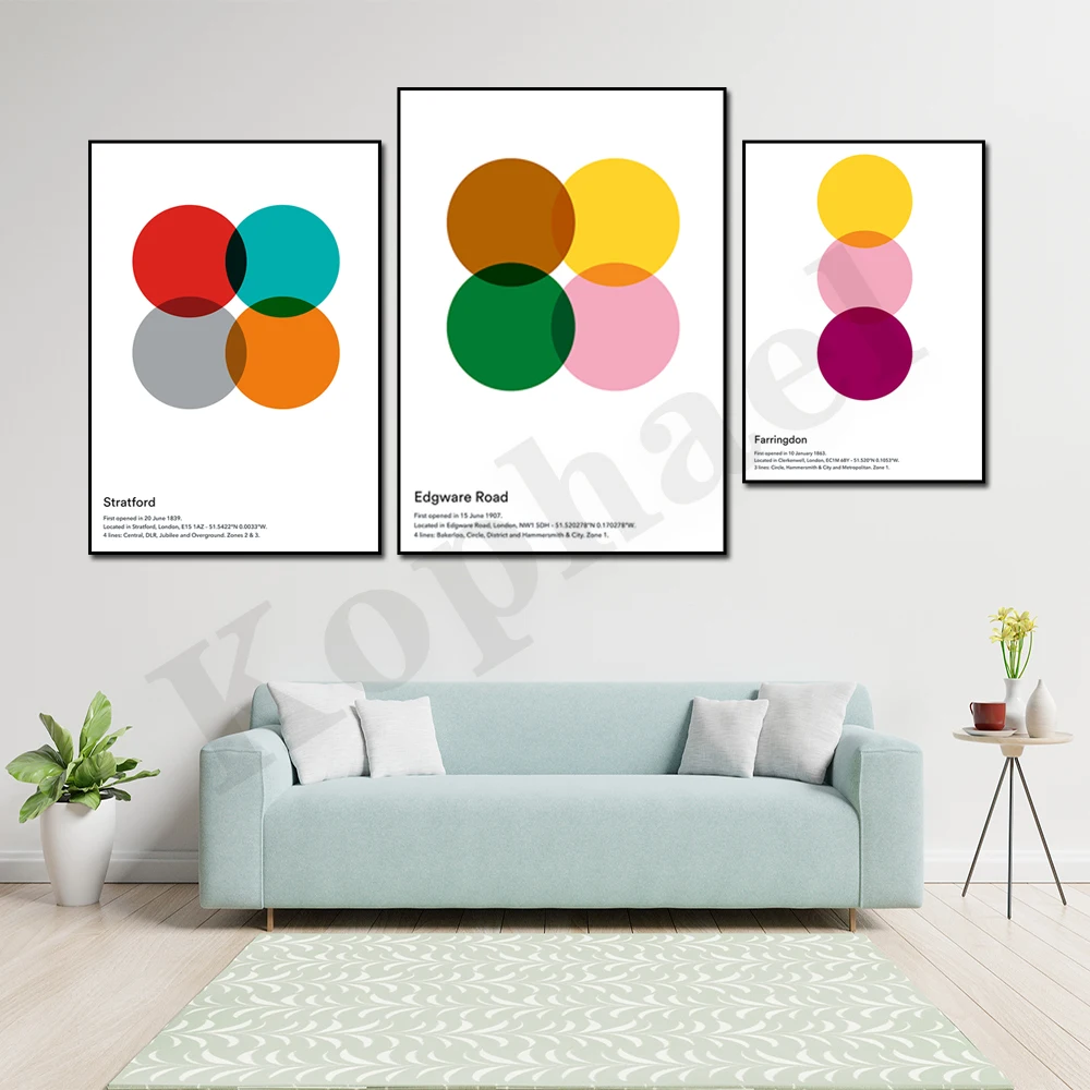 

London Underground Station Subway Map Minimalist Circle Wall Art Style Poster