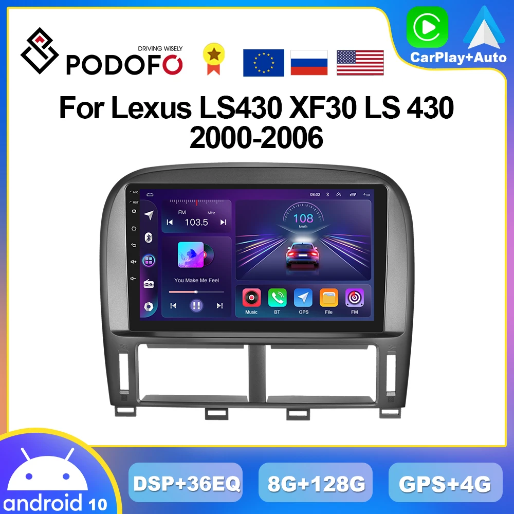 

Podofo 8G + 128G CarPlay Android Radio для Lexus LS430 XF30 LS 430 2000 - 2006 Автомобильный мультимедийный проигрыватель 4G Наушники 2 - дюймовый GPS стереозвук