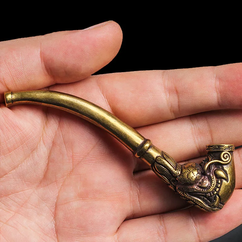 

Pure copper pipe hand carved dragon dry tobacco bag