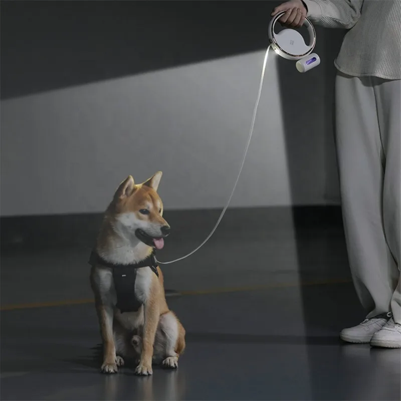 2022 Portable Retractable Pet Leash Ring 3.0m With Garbage Bag Box Highlight Lighting Dog Traction Rope Pet Collar LED Light images - 5