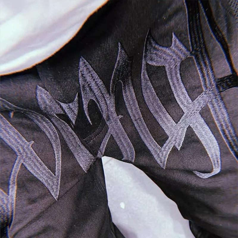 Y2K Men Jeans Pants Fashion Streetwear Black Embroidery Low Rise Baggy Straight Denim Trousers Hight Street Hip Hop Male Bottoms