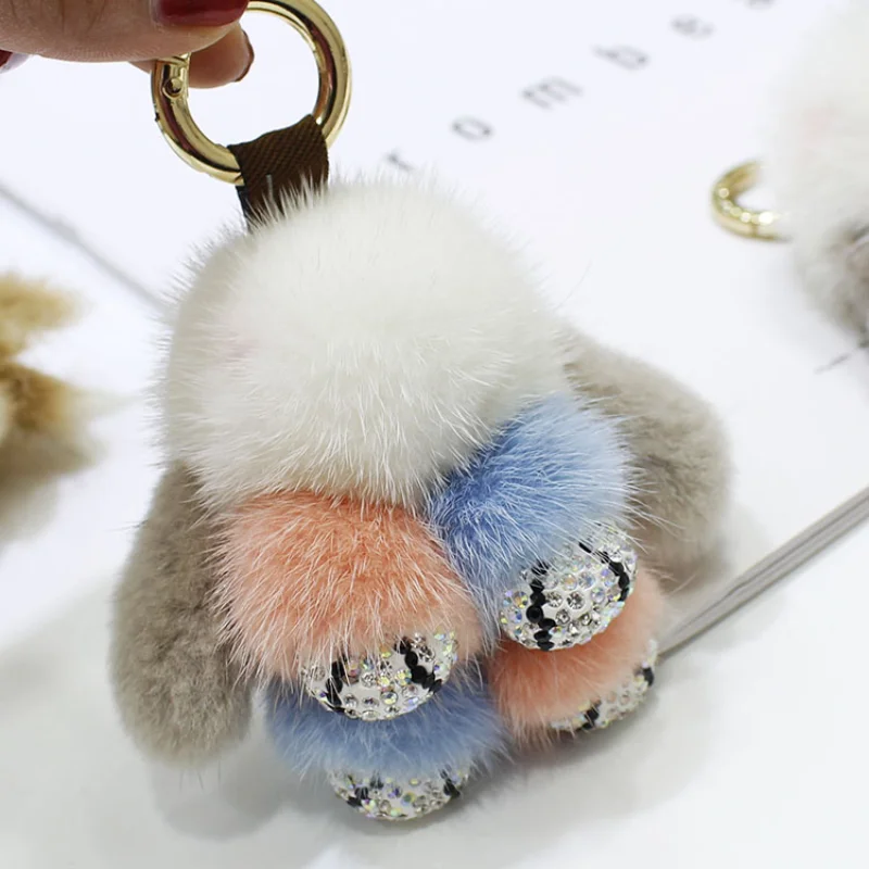 

Rabbit New Arrival Handmade Keychain with Real Mink Fur, Cute Design for Women Girls, Keychain Accessory for Bags Cars, Gifts